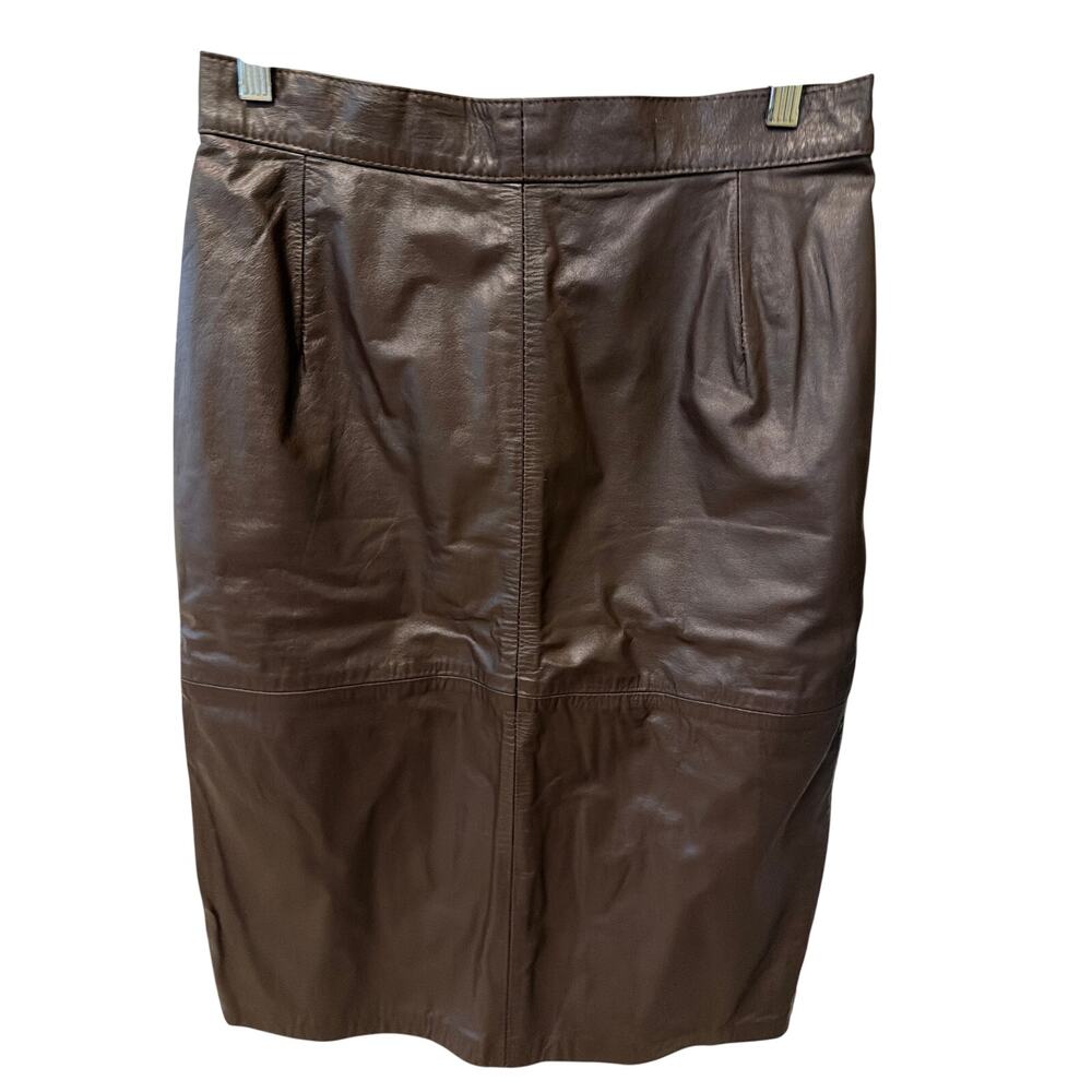 Vintage Greg Adams Brown Leather Skirt Women's Size 11 12 Rare Find Minimalist